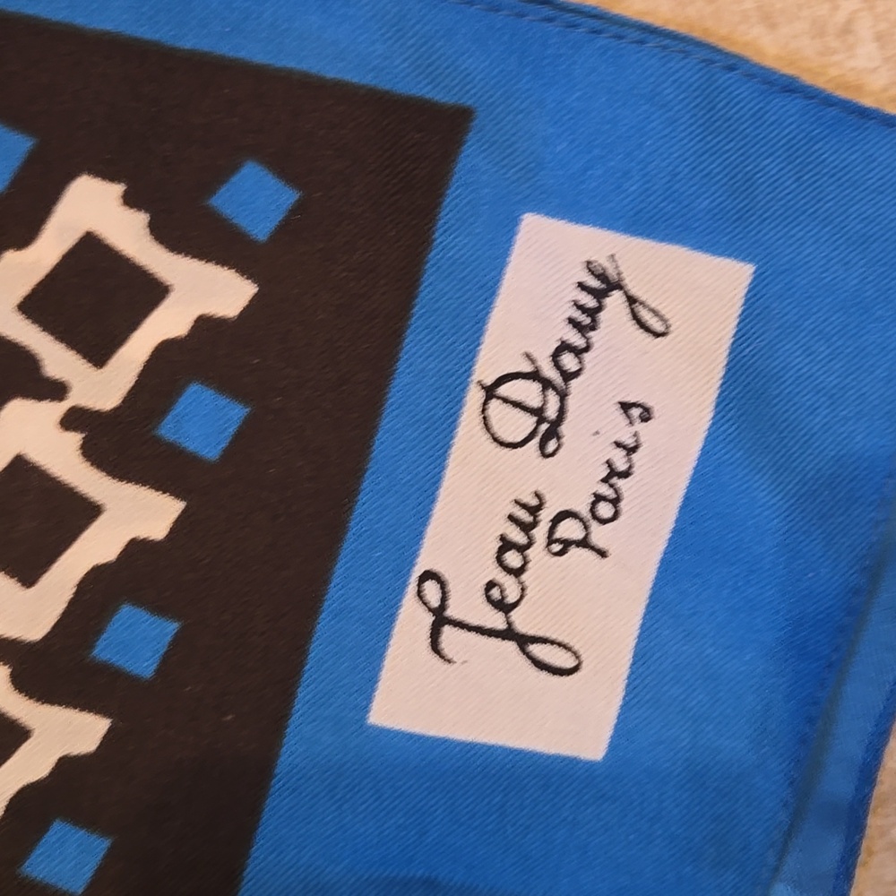 Jeau Dawg Paris Vintage Abstract Blue/Black Geometric Oblong Scarf - Picture 2 of 6